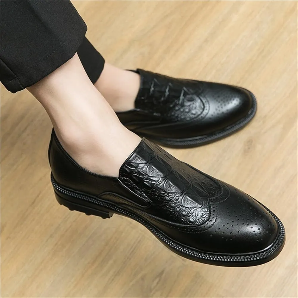 Men Dress Oxford Shoes Business Formal Crocodile Embossed Leather Lace Up Loafers Comfortable Slip Resistant