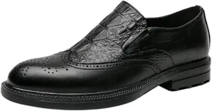 Men Dress Oxford Shoes Business Formal Crocodile Embossed Leather Lace Up Loafers Comfortable Slip Resistant