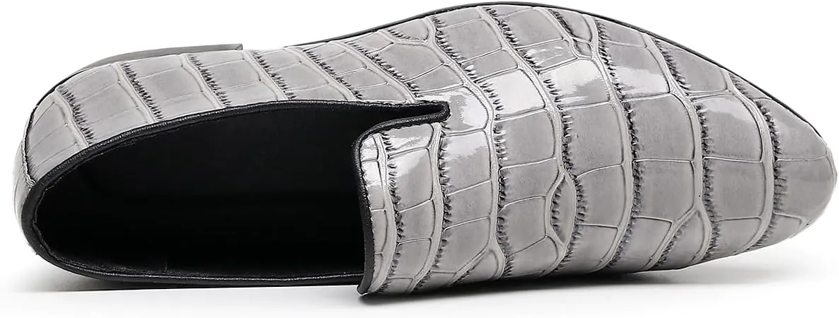 Men Slip-On Loafers Black Croc-Embossed Leather Loafers with Almond Toemen