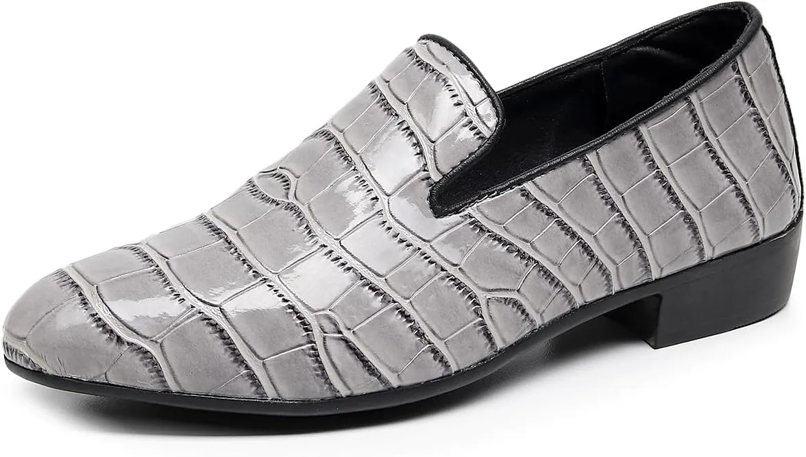 Men Slip-On Loafers Black Croc-Embossed Leather Loafers with Almond Toemen