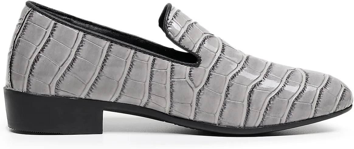 Men Slip-On Loafers Black Croc-Embossed Leather Loafers with Almond Toemen