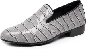 Men Slip-On Loafers Black Croc-Embossed Leather Loafers with Almond Toemen