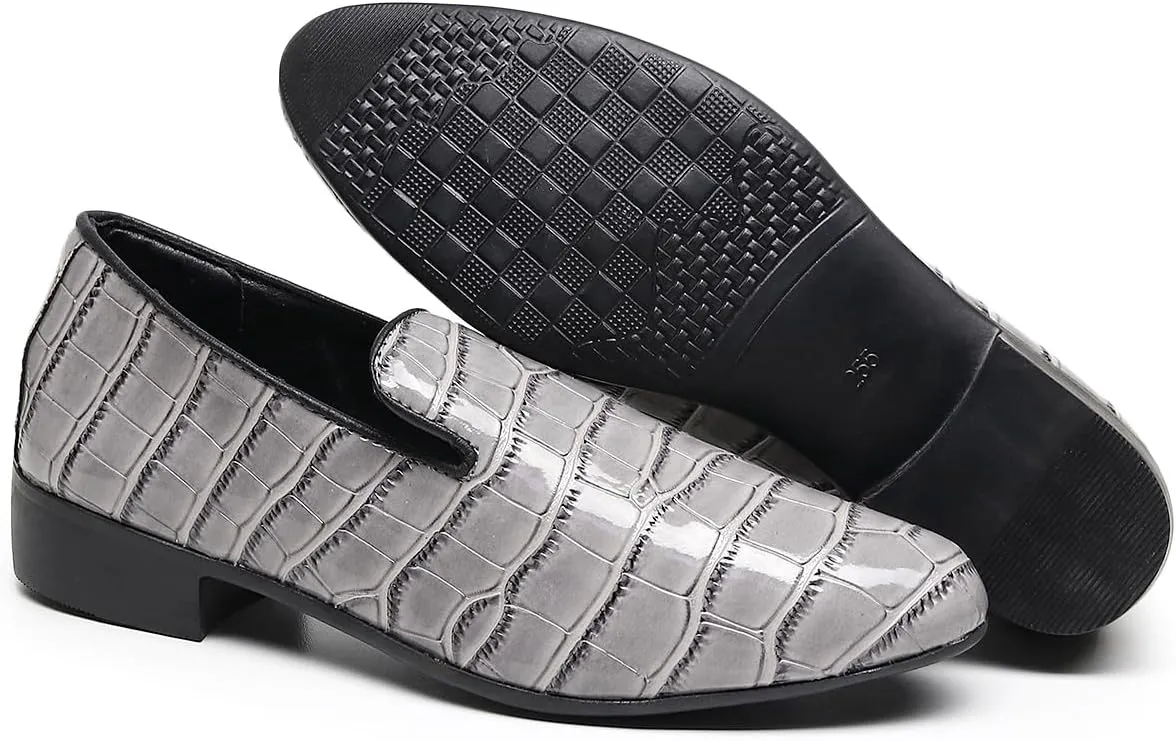 Men Slip-On Loafers Black Croc-Embossed Leather Loafers with Almond Toemen