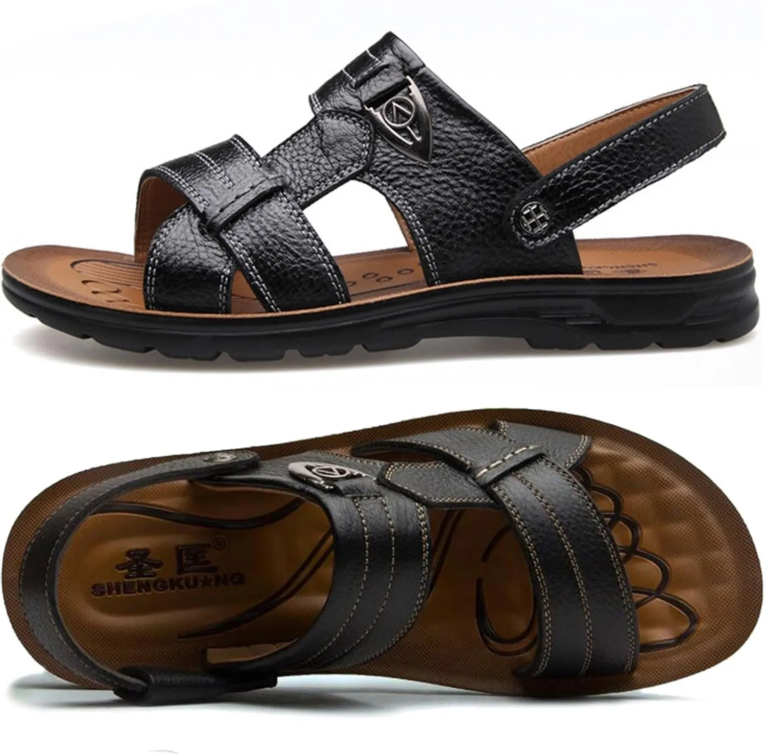 Men's Big Size Leather Flat Sandbeach Sandals Casual Slipper Shoes