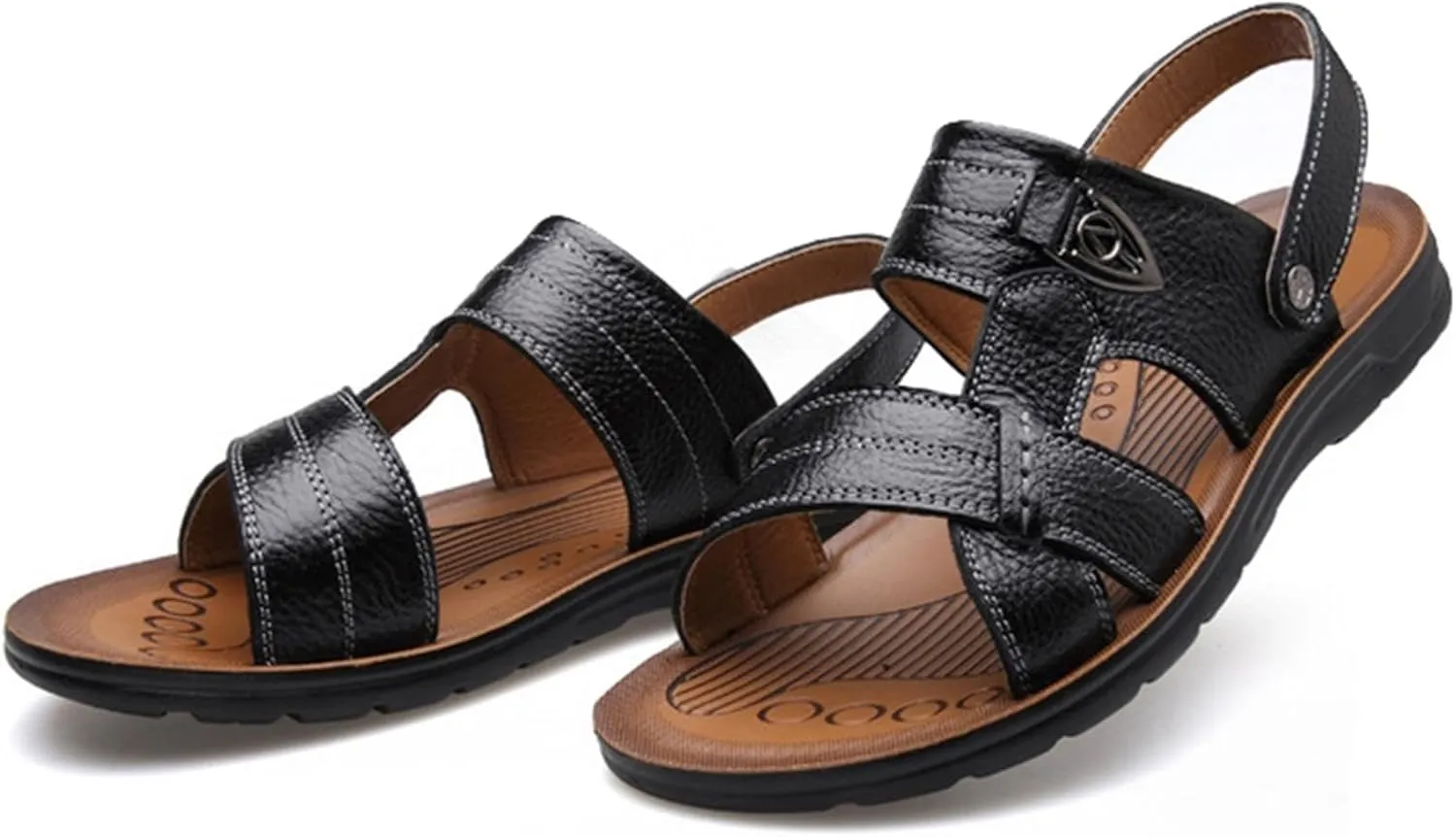 Men's Big Size Leather Flat Sandbeach Sandals Casual Slipper Shoes
