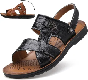 Men's Big Size Leather Flat Sandbeach Sandals Casual Slipper Shoes