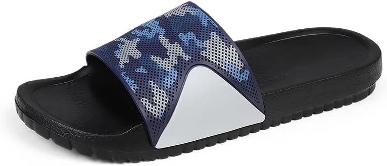 Men's Camouflage Slide Sandals, Flat Comfort Footbed, Indoor Outdoor Beach Slippers, Big Sizes