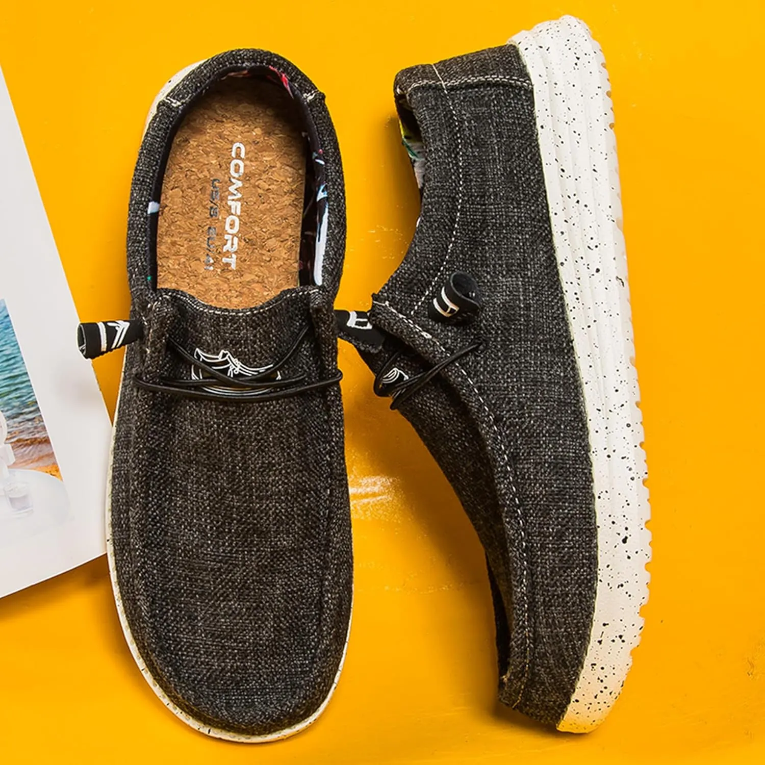 Men's Casual Slip-On Loafers Canvas Boat Shoes Lace-Up Lightweight Walking Leisure