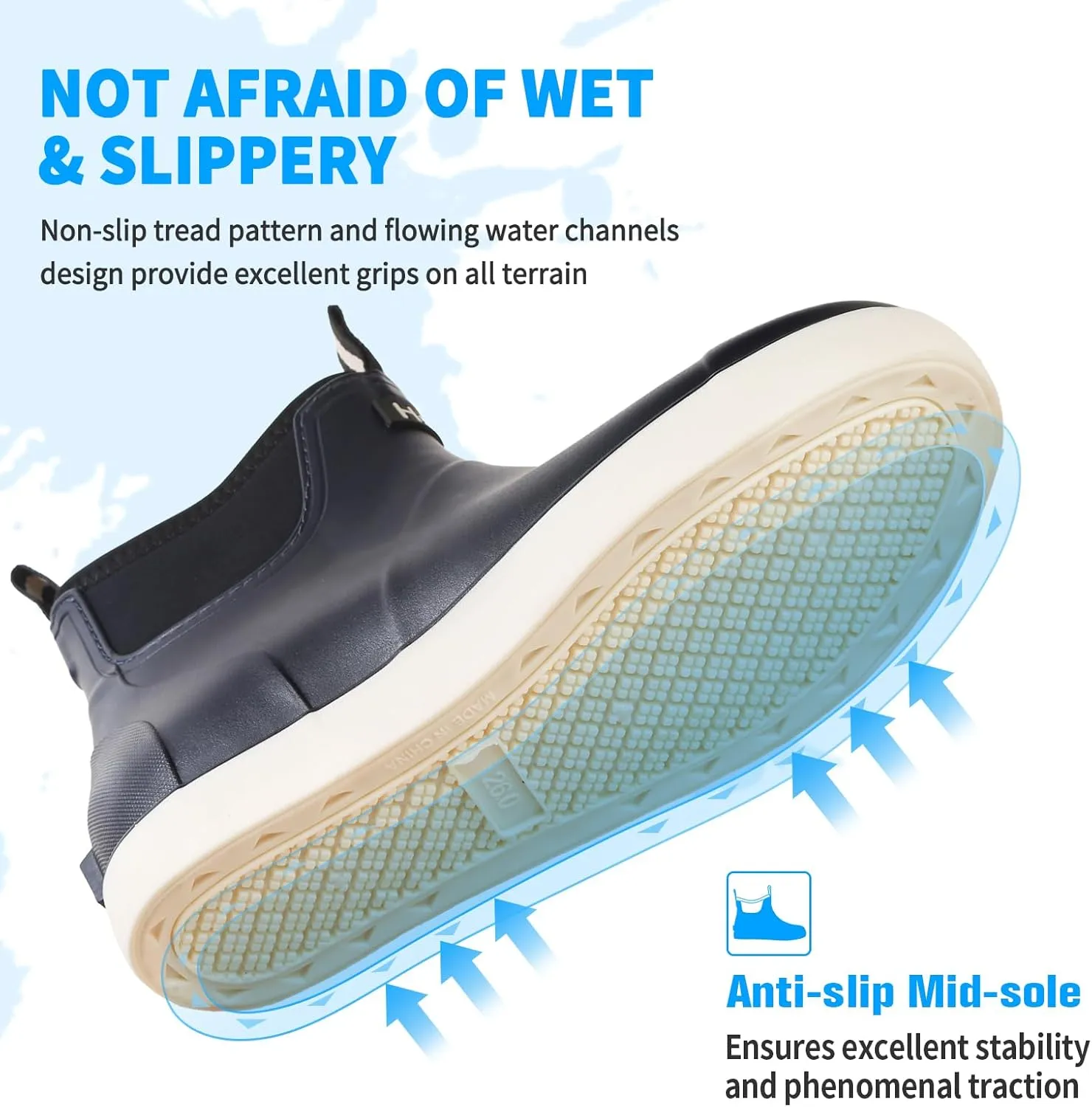 Mens Deck Boots, Saltwater Fishing Booties Rubber Waterproof Ankle Rain Boots, High-performance Footwear Chelsea Boots for Gardening Fishing Boating Camping Sailing