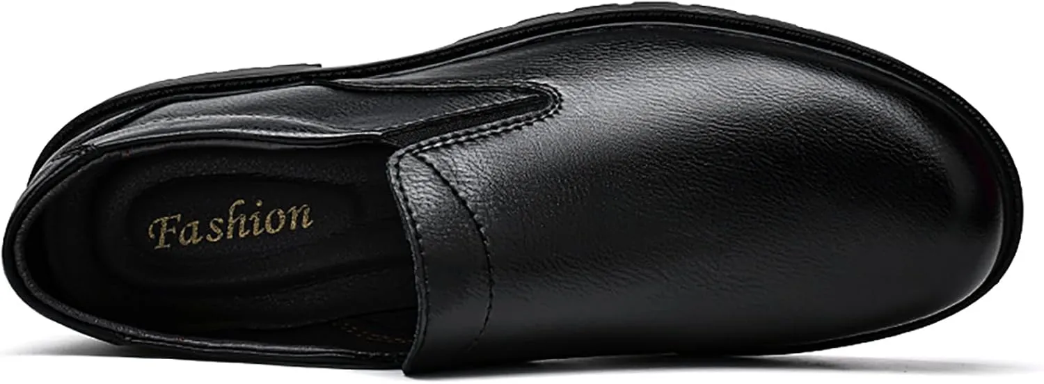 Men's Genuine Leather Slip On Dress Loafers Round Toe Cowhide Comfort Non-Slip Work Formal Shoes Handmade Stitching Casual Walking Shoes for Men
