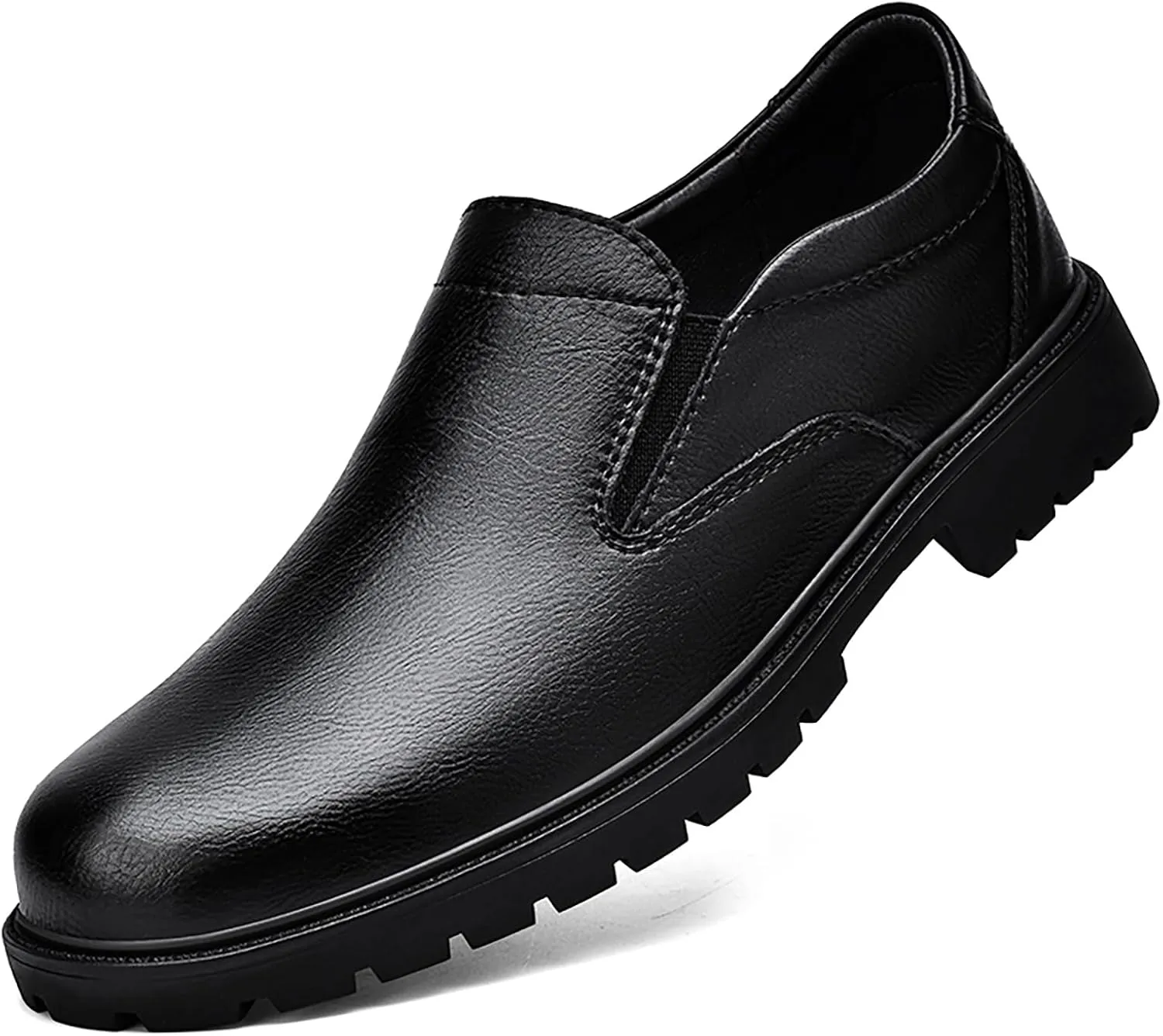 Men's Genuine Leather Slip On Dress Loafers Round Toe Cowhide Comfort Non-Slip Work Formal Shoes Handmade Stitching Casual Walking Shoes for Men