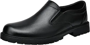 Men's Genuine Leather Slip On Dress Loafers Round Toe Cowhide Comfort Non-Slip Work Formal Shoes Handmade Stitching Casual Walking Shoes for Men