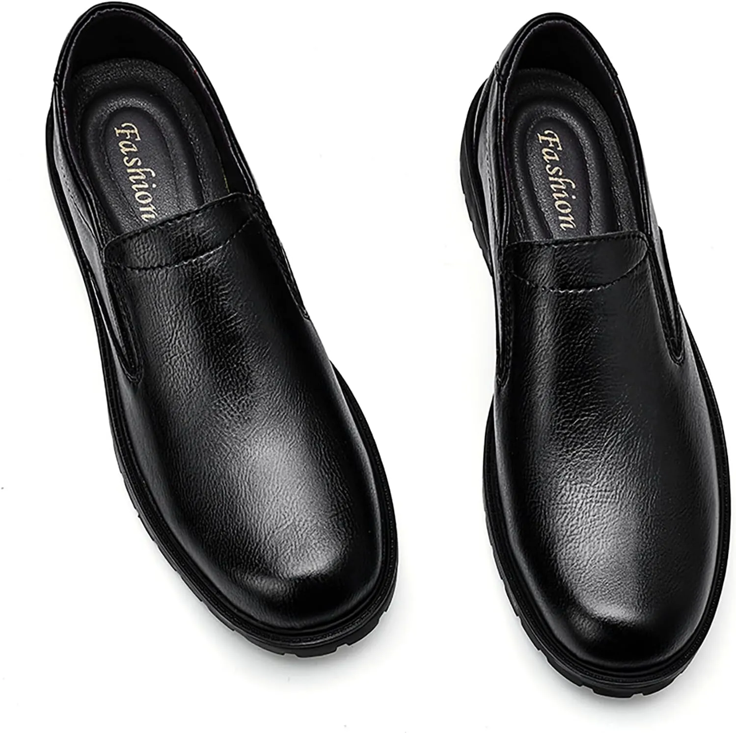Men's Genuine Leather Slip On Dress Loafers Round Toe Cowhide Comfort Non-Slip Work Formal Shoes Handmade Stitching Casual Walking Shoes for Men