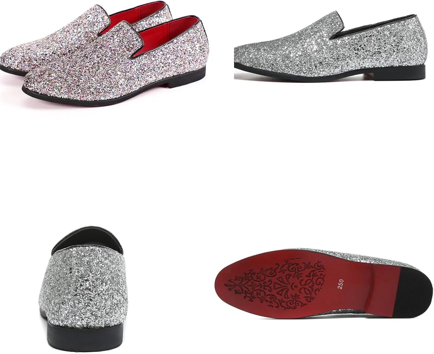 Mens Glitter Rhinestone Slip-On Tuxedo Loafers Classic Wingtip Dress Party Wedding Sparkly Penny Smoking Slippers