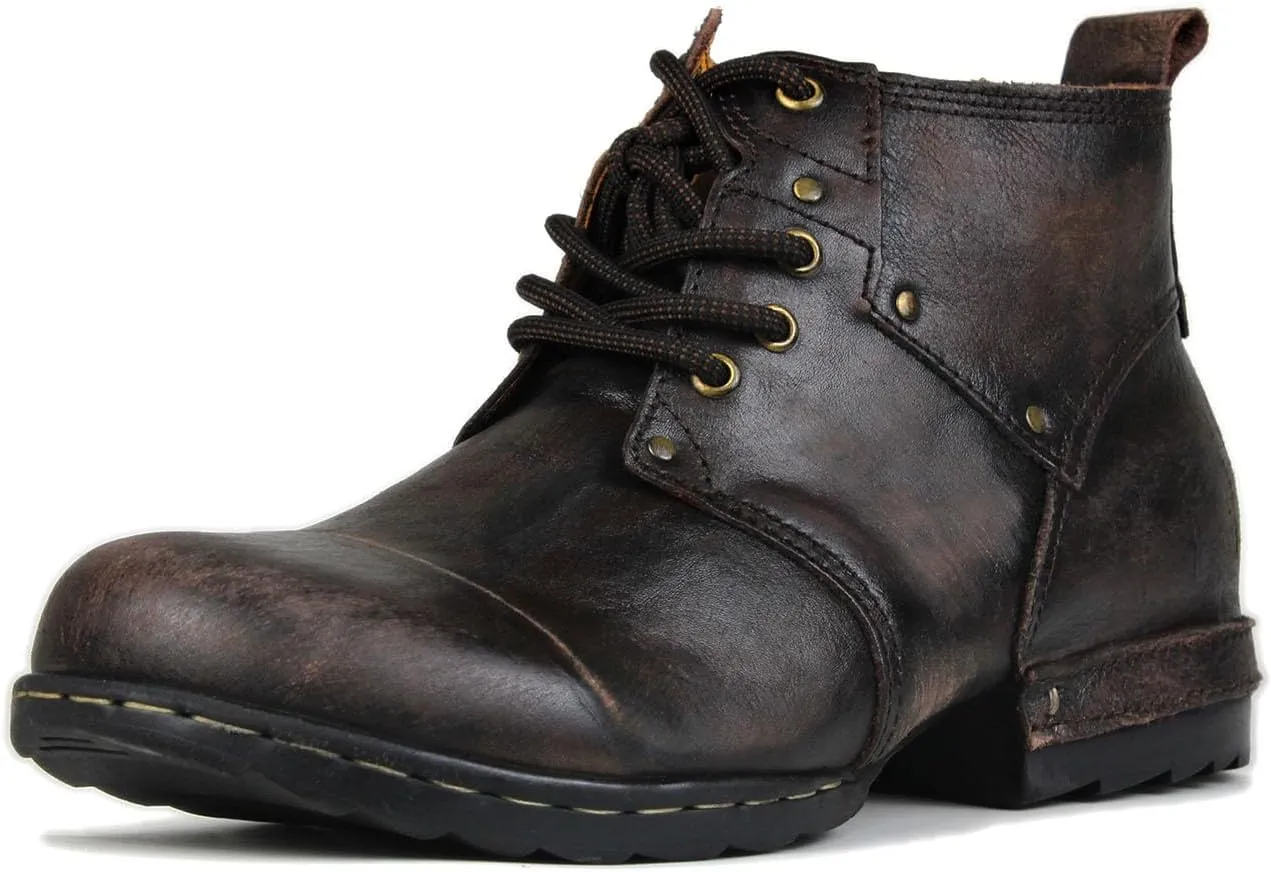 Men's Grippy Black Iron Piece Toe-tipped Design Chukka Boots Lace-up Motorcycle Casual Leather Dress Ankle Boot for Men Fashion 6015-3-A-R