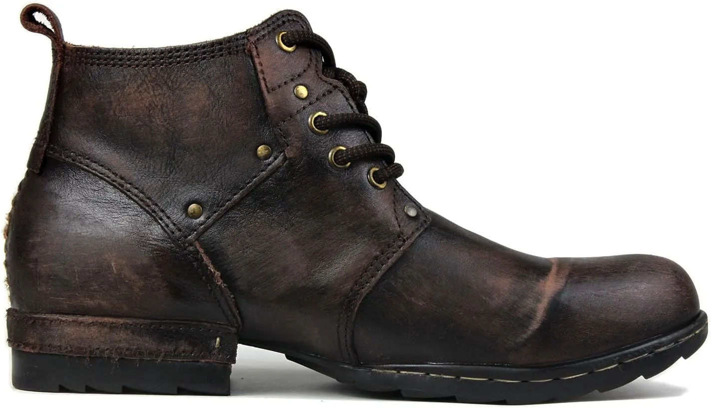 Men's Grippy Black Iron Piece Toe-tipped Design Chukka Boots Lace-up Motorcycle Casual Leather Dress Ankle Boot for Men Fashion 6015-3-A-R
