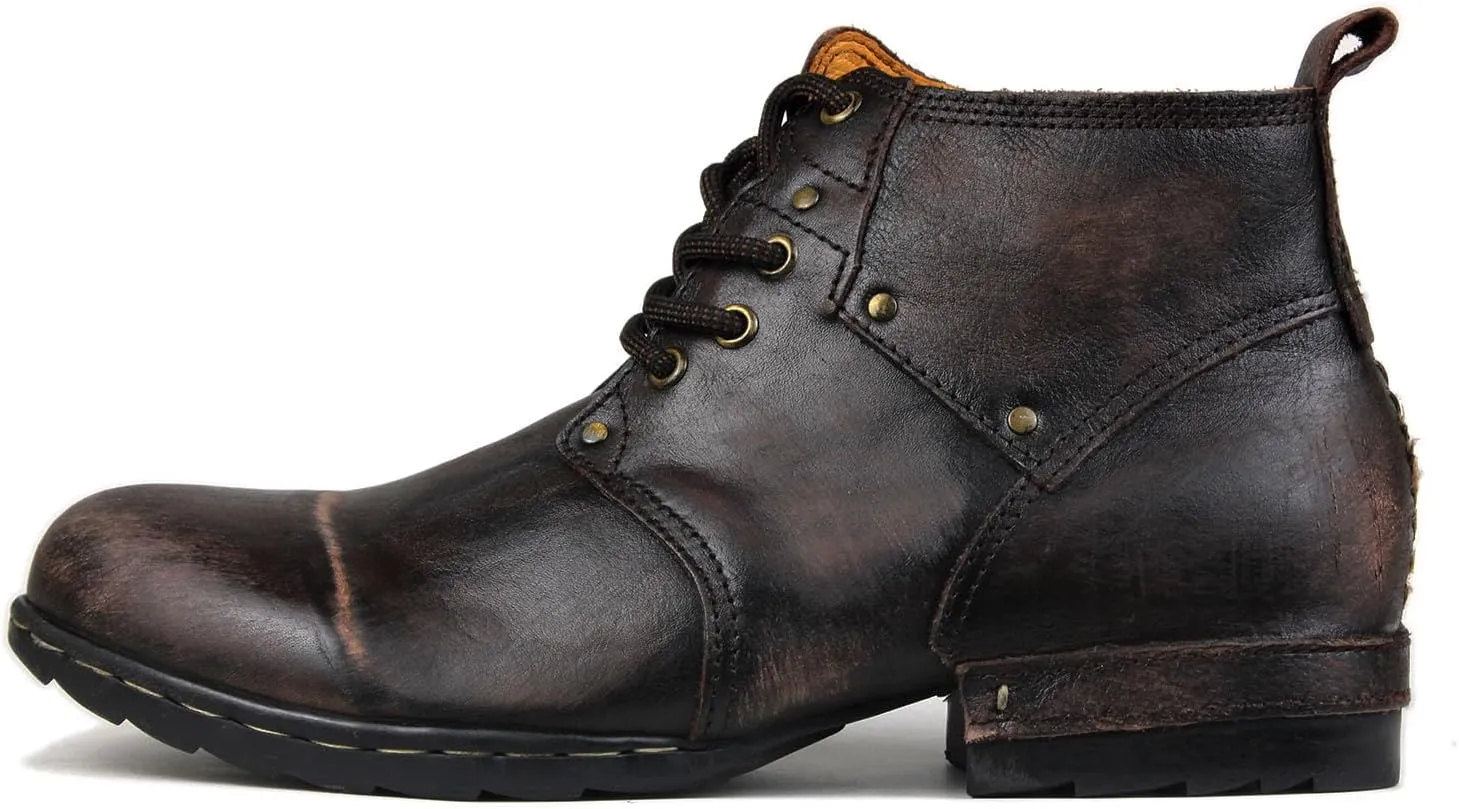 Men's Grippy Black Iron Piece Toe-tipped Design Chukka Boots Lace-up Motorcycle Casual Leather Dress Ankle Boot for Men Fashion 6015-3-A-R