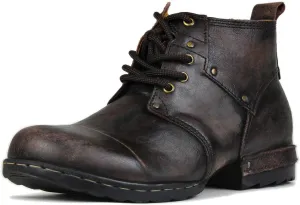 Men's Grippy Black Iron Piece Toe-tipped Design Chukka Boots Lace-up Motorcycle Casual Leather Dress Ankle Boot for Men Fashion 6015-3-A-R