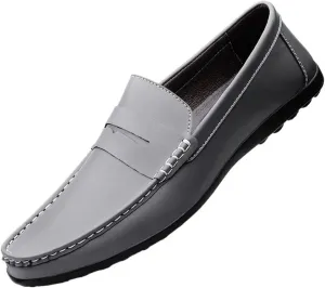 Mens Loafers Shoe Round Toe Simple Leather Slip Resistant Lightweight Fashion Slip-ons