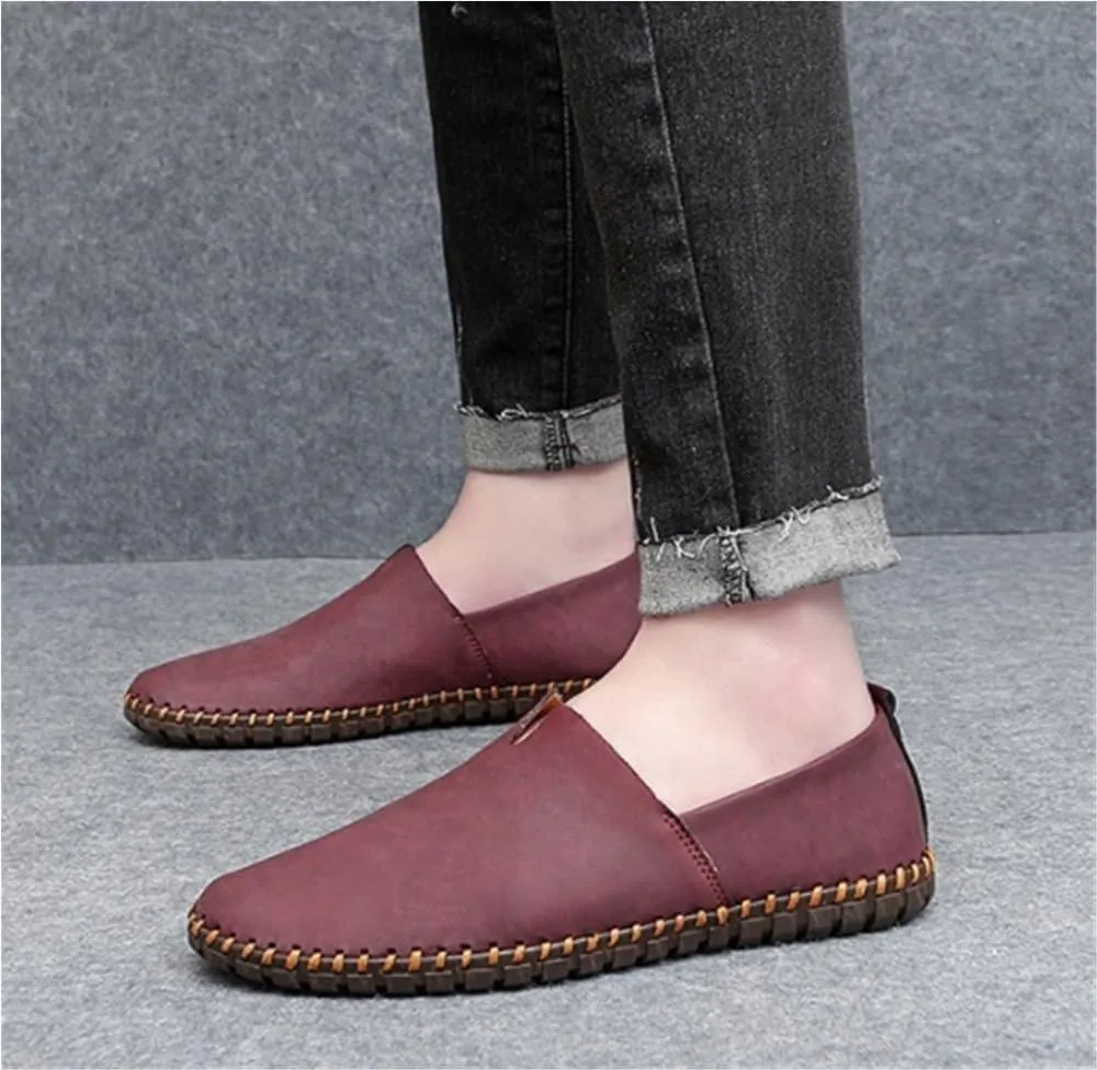 Men's Loafers Shoes Leather Stitching Details Anti-Slip Lightweight Party Outdoor Slip-ons