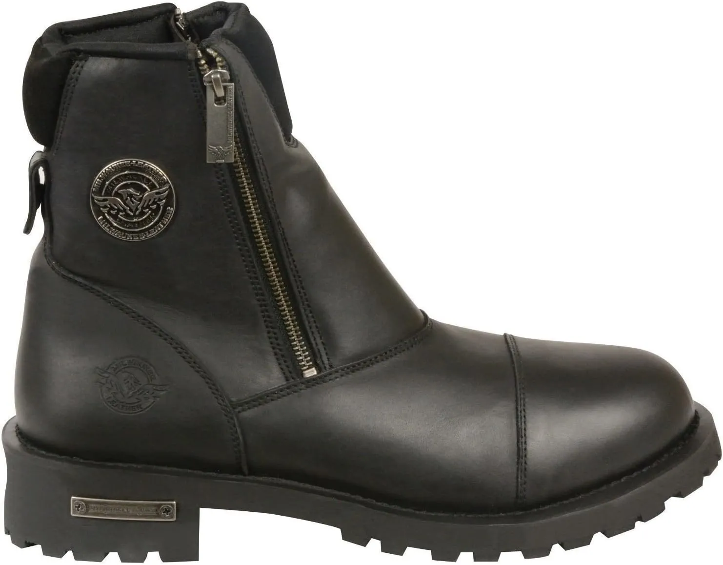 MEN'S MOTORCYCLE MOTORBIKE BOOTS PURE LEATHER DOUBLE SIDE ZIPPER BLACK BOOT