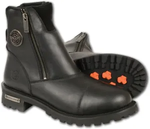 MEN'S MOTORCYCLE MOTORBIKE BOOTS PURE LEATHER DOUBLE SIDE ZIPPER BLACK BOOT