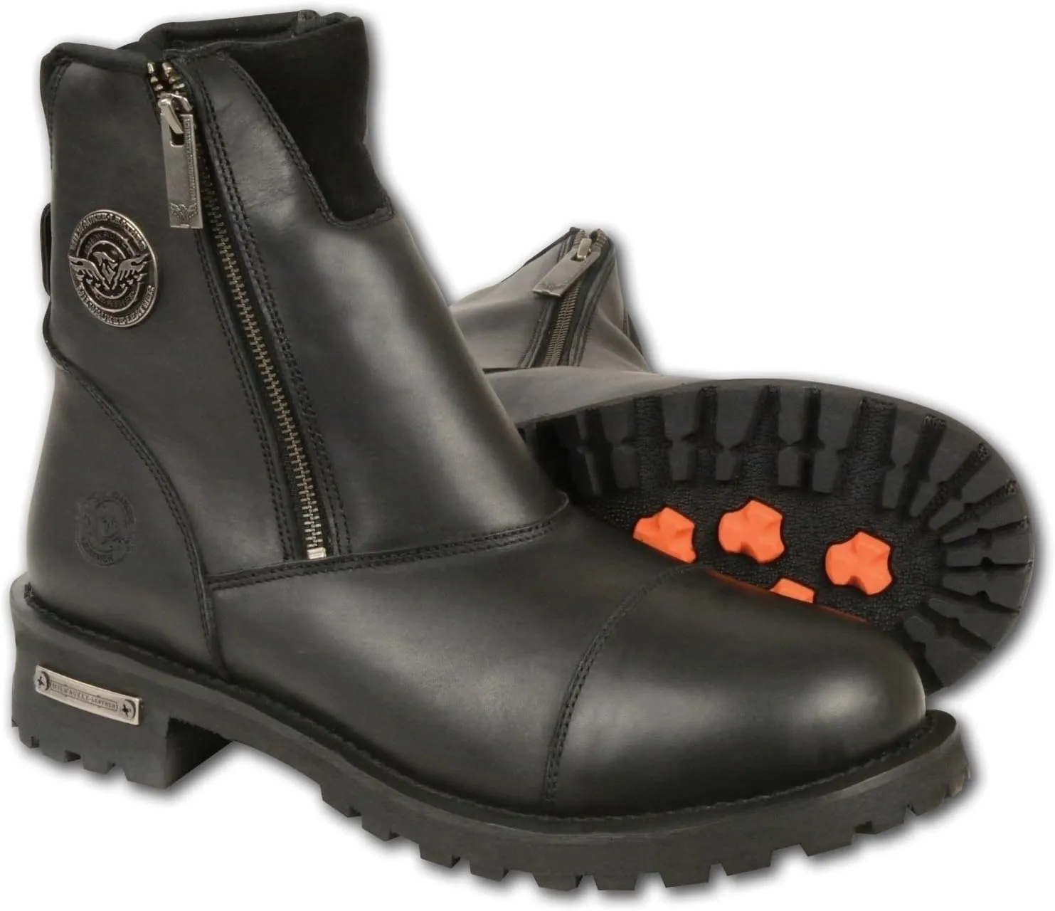 MEN'S MOTORCYCLE MOTORBIKE BOOTS PURE LEATHER DOUBLE SIDE ZIPPER BLACK BOOT