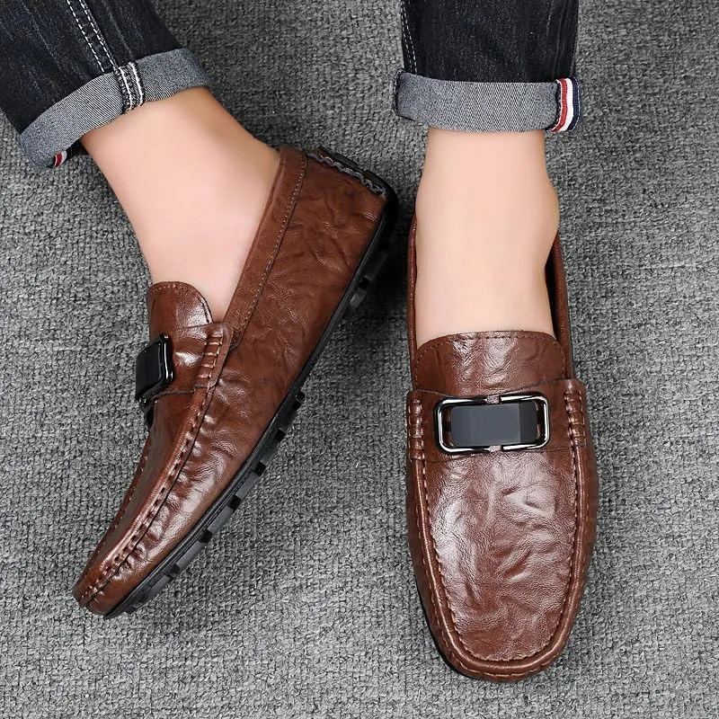 Men's Slip-Ons Loafers Mens Fashion Classic Pointed Toe Low Top Leather Dress Shoes