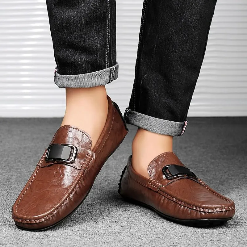 Men's Slip-Ons Loafers Mens Fashion Classic Pointed Toe Low Top Leather Dress Shoes