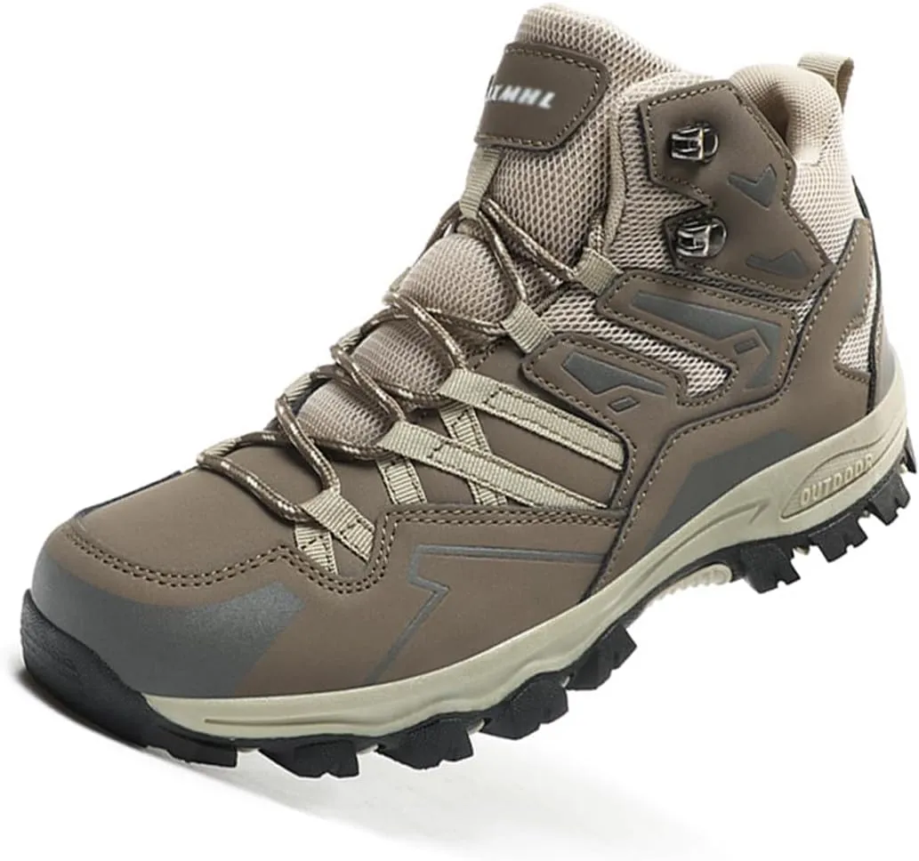 Men's Waterproof Hiking Boots High-Top Leather Non-Slip Outdoor Shoes for Mountain Trekking, Trail & Camping