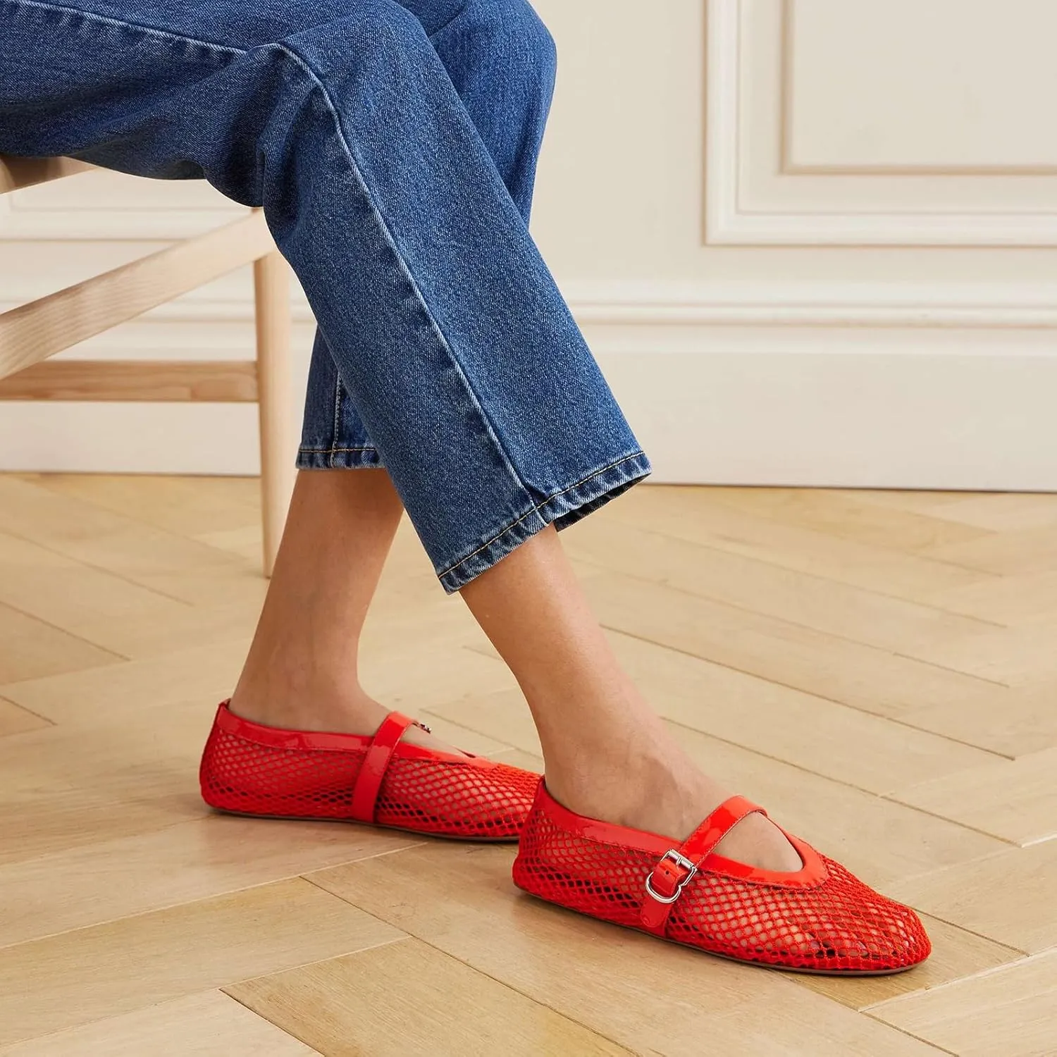 Mesh Ballet Flats for Women Buckle Strap Comfortable Mary Jane Shoes Ladies Wide Width Casual Dress Ballerina Flats
