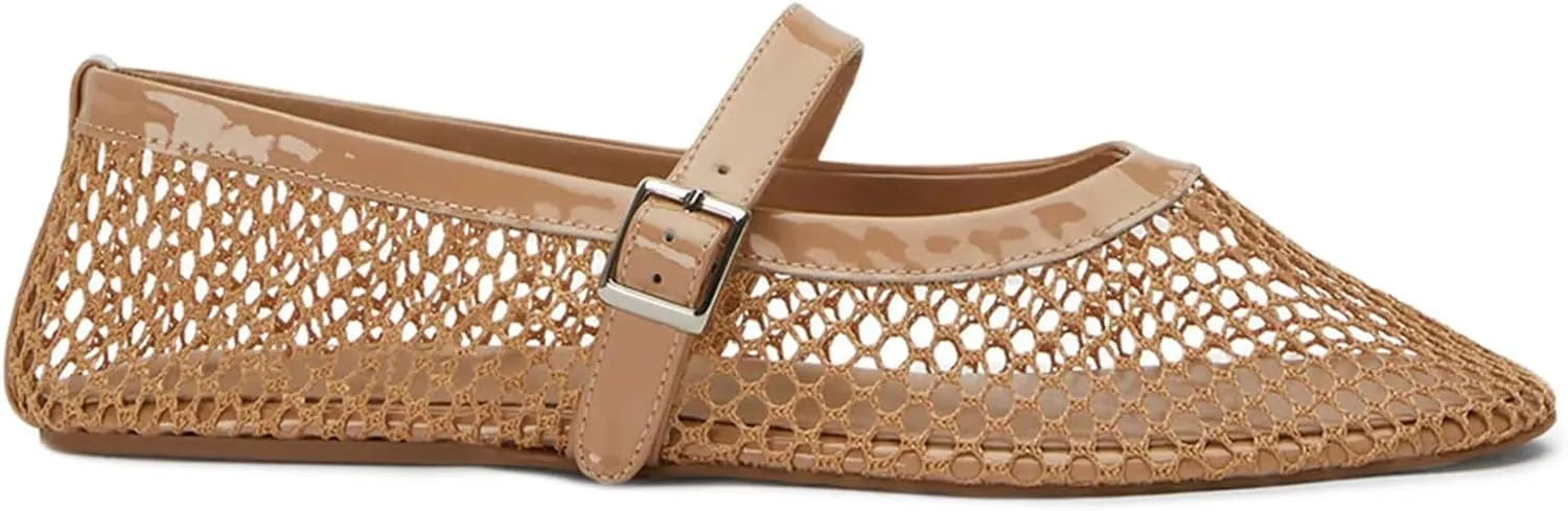 Mesh Ballet Flats for Women Buckle Strap Comfortable Mary Jane Shoes Ladies Wide Width Casual Dress Ballerina Flats