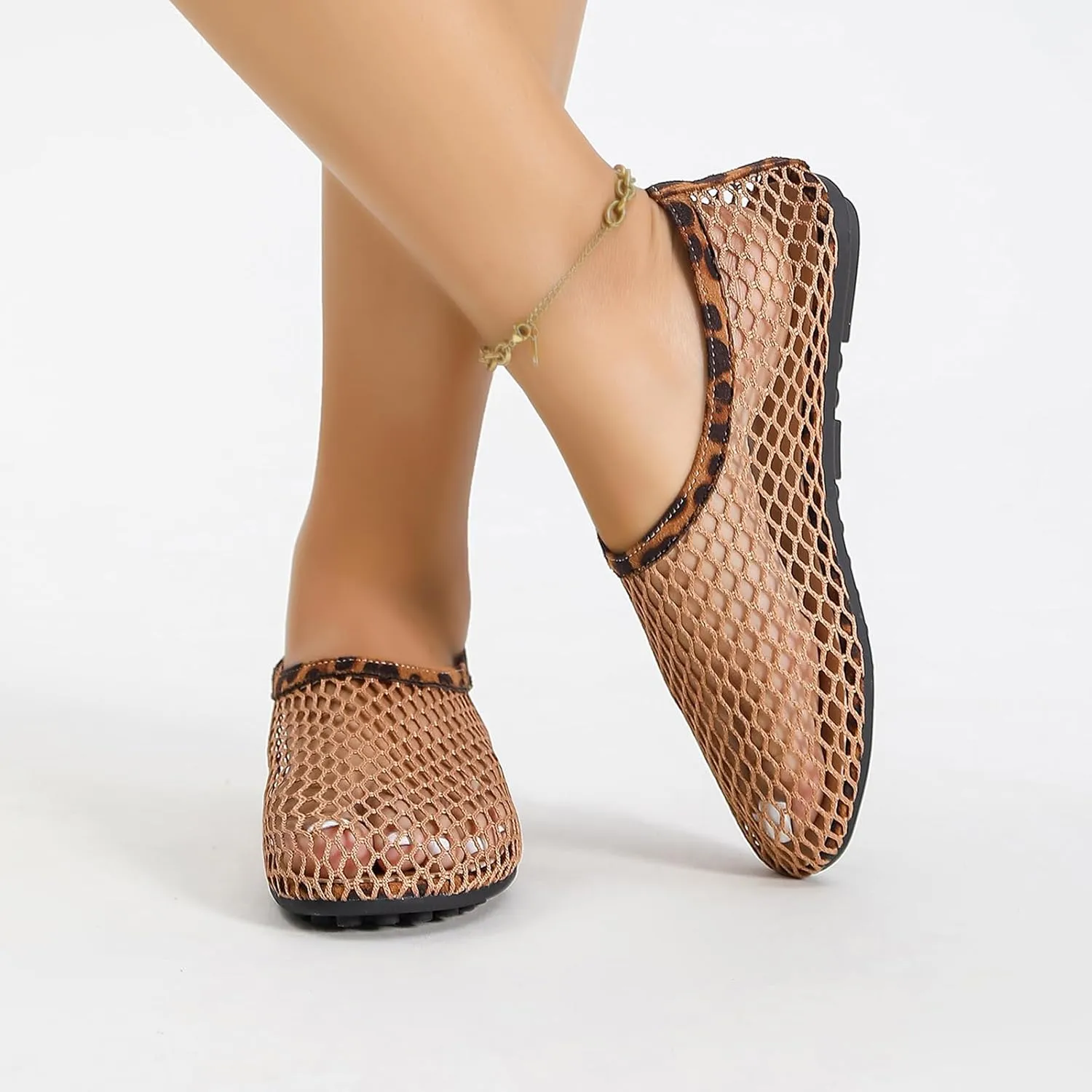 Mesh Ballet Flats for Women Round Toe Fishnet Ballerina Casual Fishnet Flat Shoes Comfy Slip on Flats