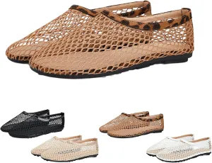 Mesh Ballet Flats for Women Round Toe Fishnet Ballerina Casual Fishnet Flat Shoes Comfy Slip on Flats