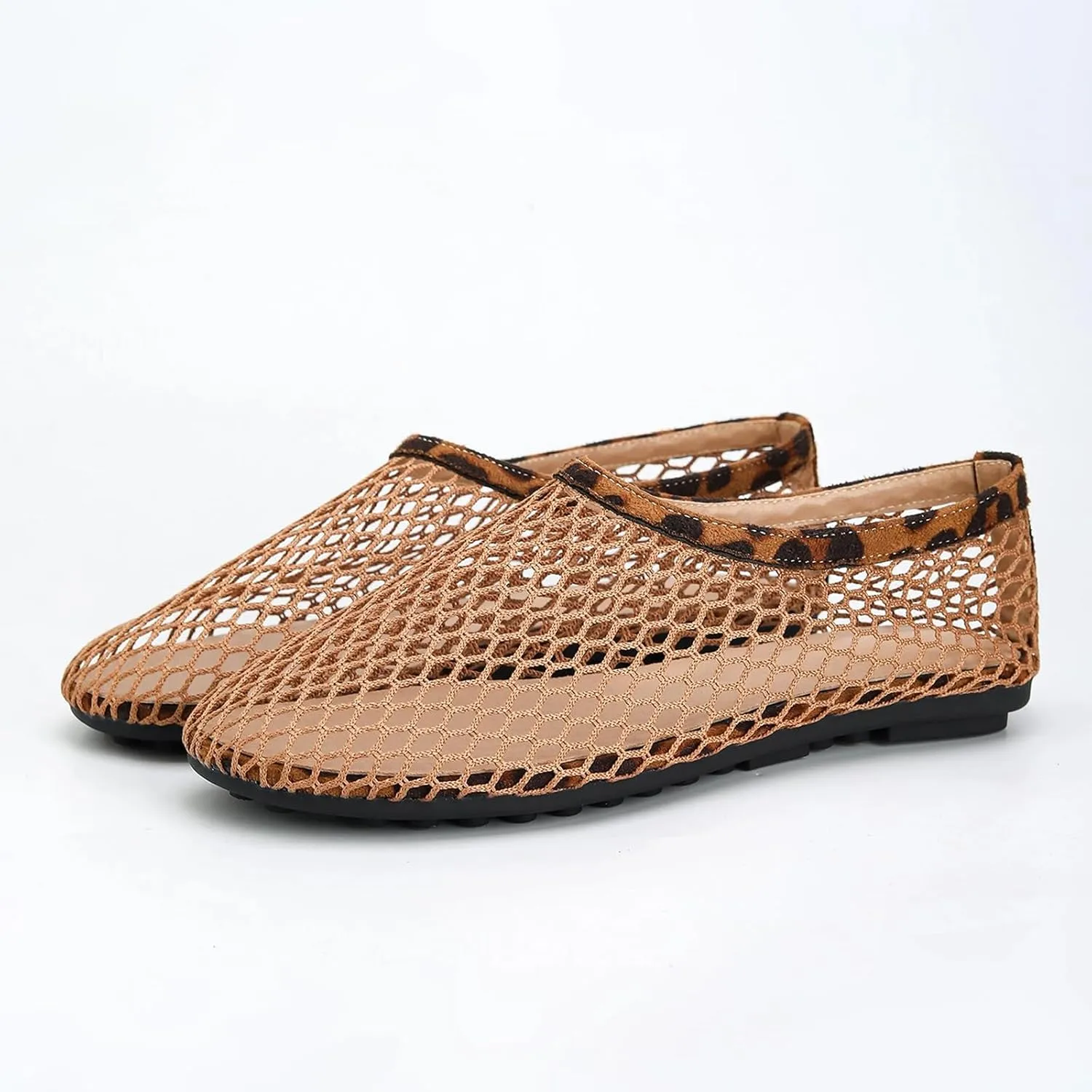 Mesh Ballet Flats for Women Round Toe Fishnet Ballerina Casual Fishnet Flat Shoes Comfy Slip on Flats