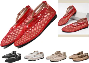 Mesh Ballet Flats For Women Round Toe Flats Breathable Mesh Ballerina Flats Casual Mesh Shoes Womens Office Comfortable Fishnet Flats,Slip On Sandals