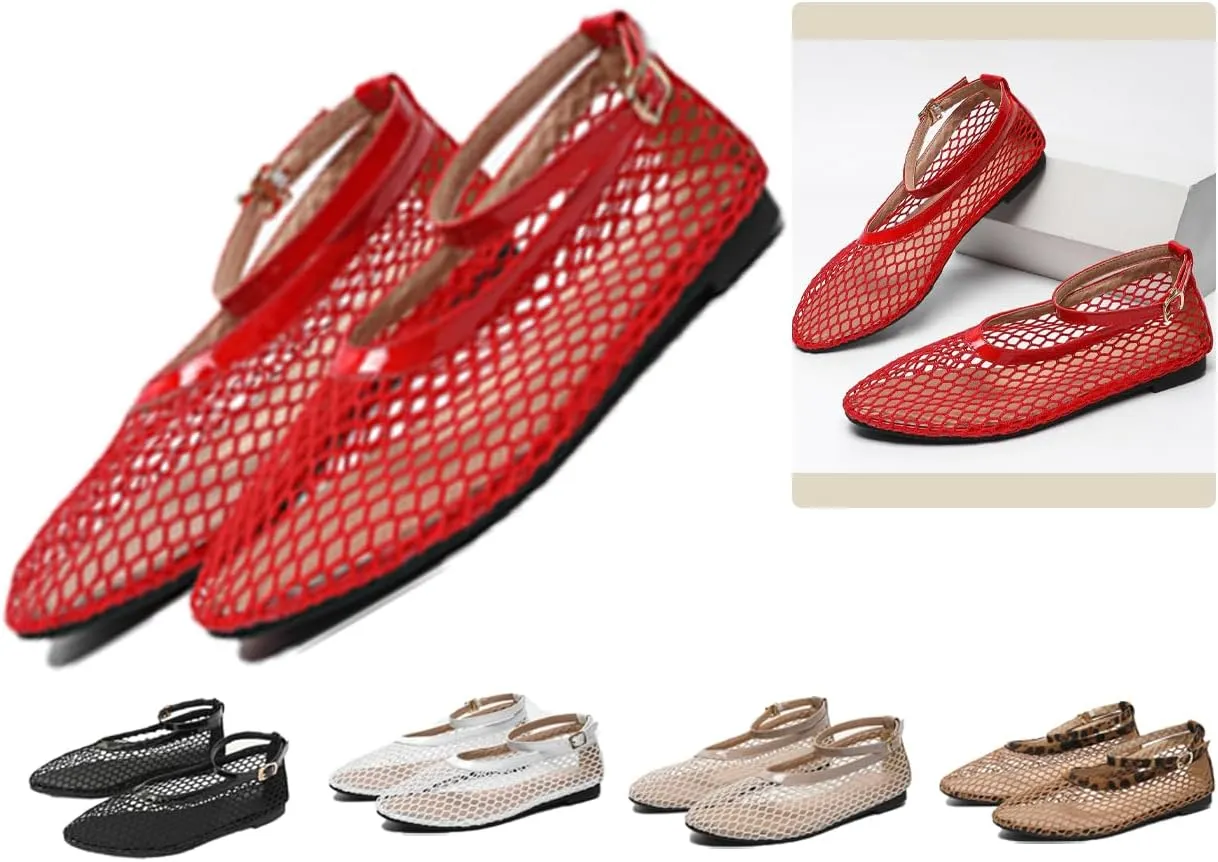 Mesh Ballet Flats For Women Round Toe Flats Breathable Mesh Ballerina Flats Casual Mesh Shoes Womens Office Comfortable Fishnet Flats,Slip On Sandals