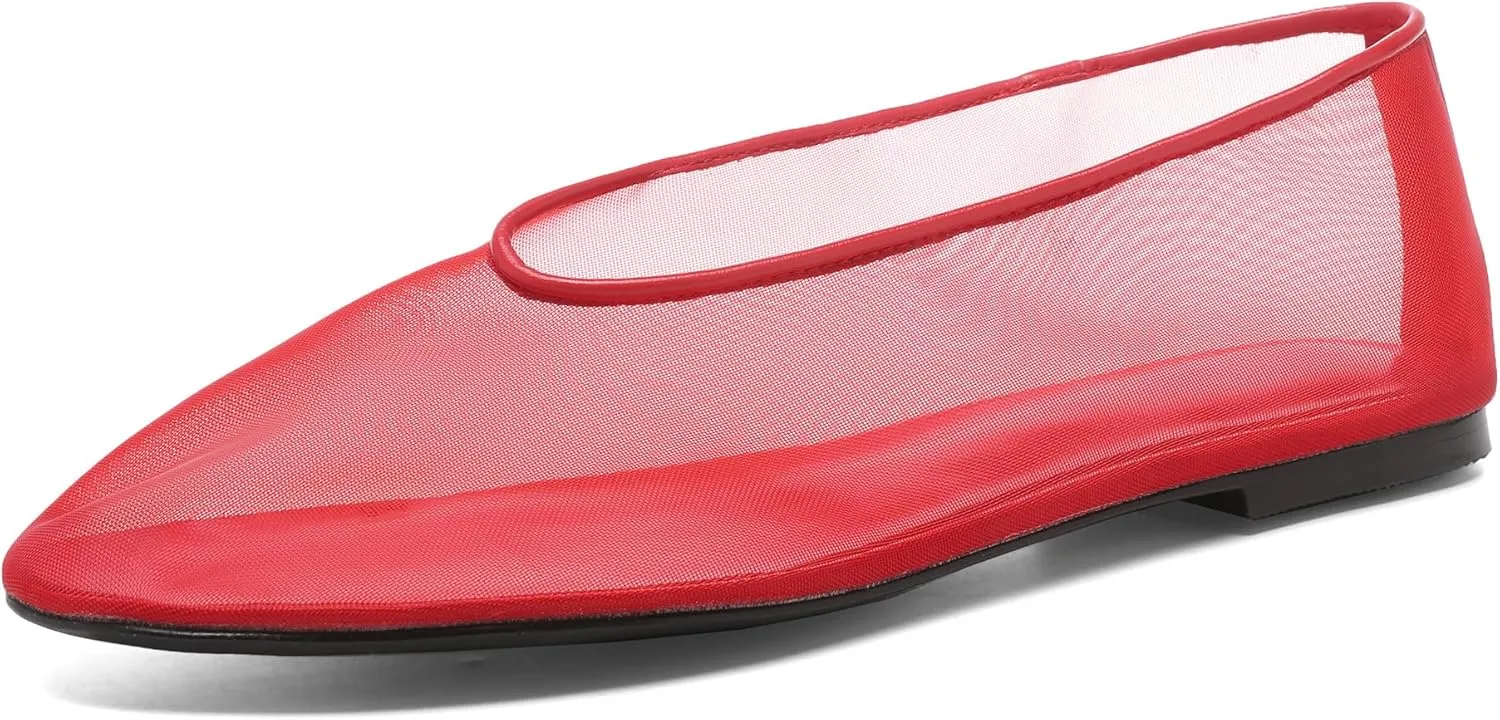 Mesh Ballet Flats for Women Round Toe Slip On Ballerina Mary Jane Shoes Tulle Comfortable Casual Dress Shoes