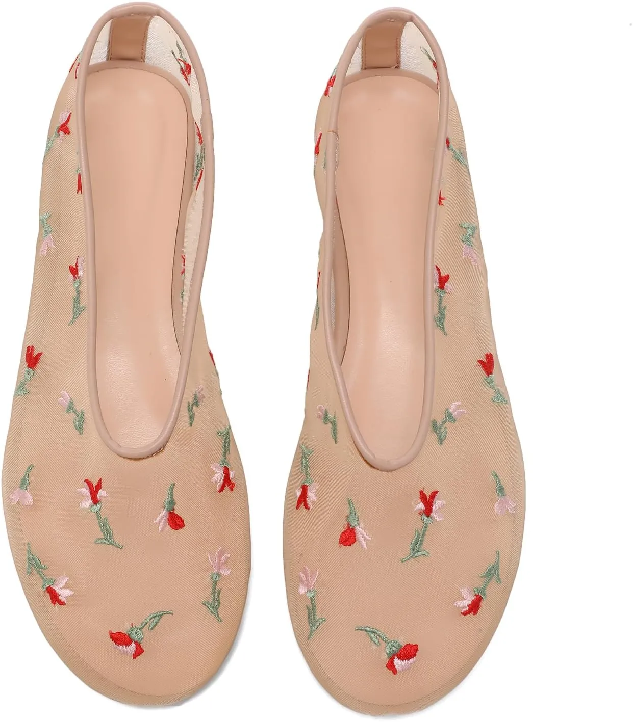 Mesh Ballet Flats for Women Round Toe Slip On Ballerina Mary Jane Shoes Tulle Comfortable Casual Dress Shoes
