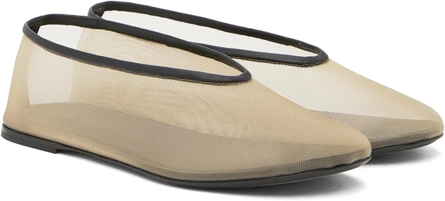 Mesh Ballet Flats for Women Round Toe Slip On Ballerina Mary Jane Shoes Tulle Comfortable Casual Dress Shoes