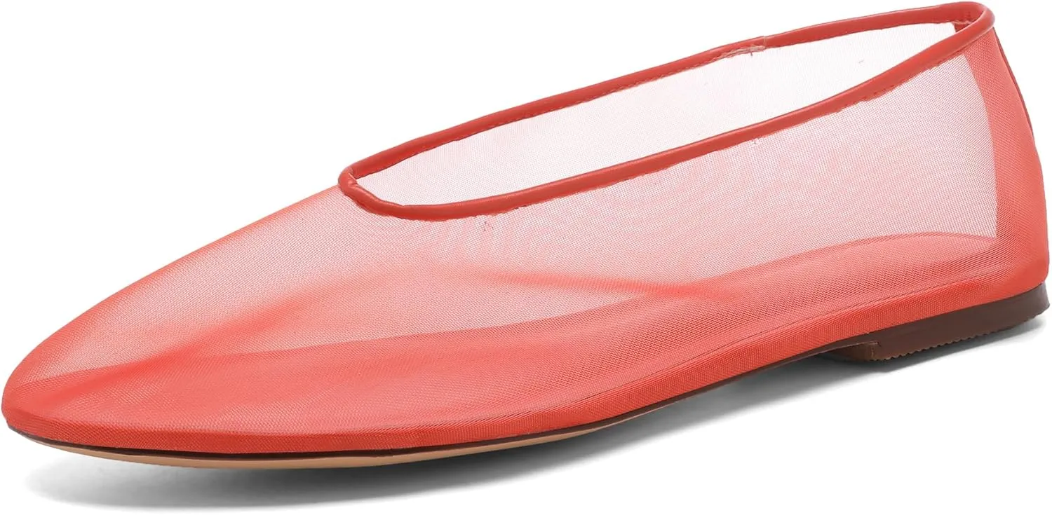Mesh Ballet Flats for Women Round Toe Slip On Ballerina Mary Jane Shoes Tulle Comfortable Casual Dress Shoes