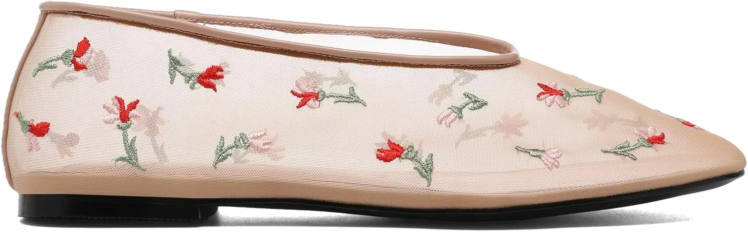 Mesh Ballet Flats for Women Round Toe Slip On Ballerina Mary Jane Shoes Tulle Comfortable Casual Dress Shoes