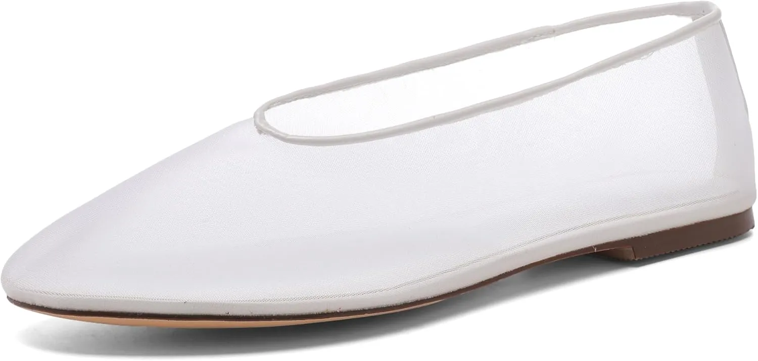 Mesh Ballet Flats for Women Round Toe Slip On Ballerina Mary Jane Shoes Tulle Comfortable Casual Dress Shoes
