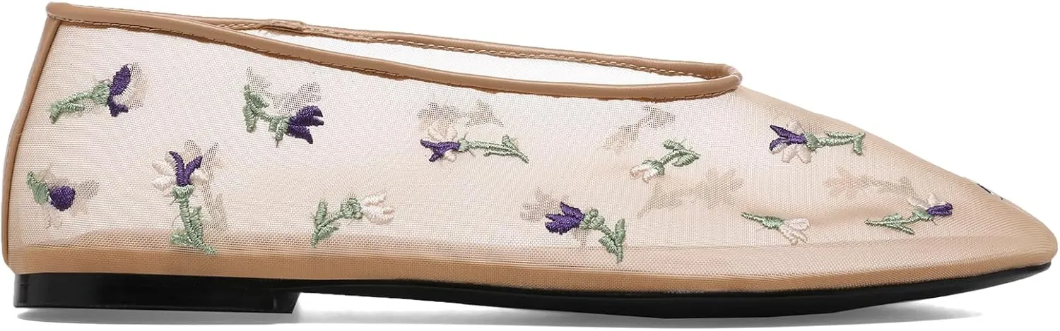 Mesh Ballet Flats for Women Round Toe Slip On Ballerina Mary Jane Shoes Tulle Comfortable Casual Dress Shoes