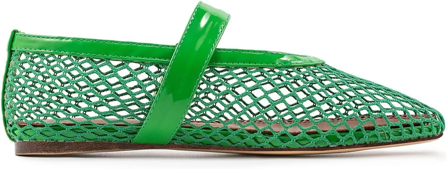 Mesh Ballet Flats for Womens Fishnet Mary Janes Flats Buckle Strap Comfy Casual Office Ballerina Flat Shoes