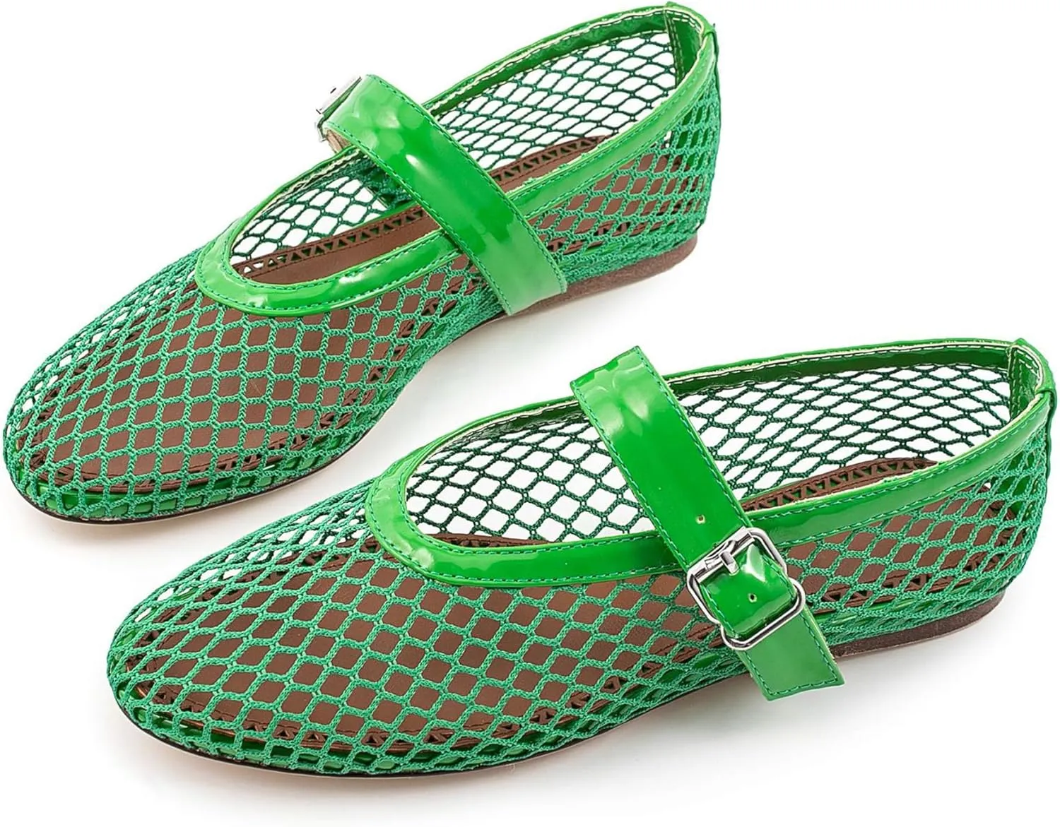 Mesh Ballet Flats for Womens Fishnet Mary Janes Flats Buckle Strap Comfy Casual Office Ballerina Flat Shoes