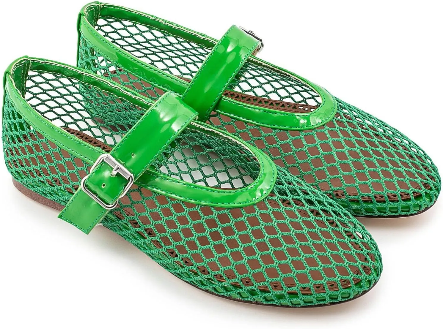 Mesh Ballet Flats for Womens Fishnet Mary Janes Flats Buckle Strap Comfy Casual Office Ballerina Flat Shoes