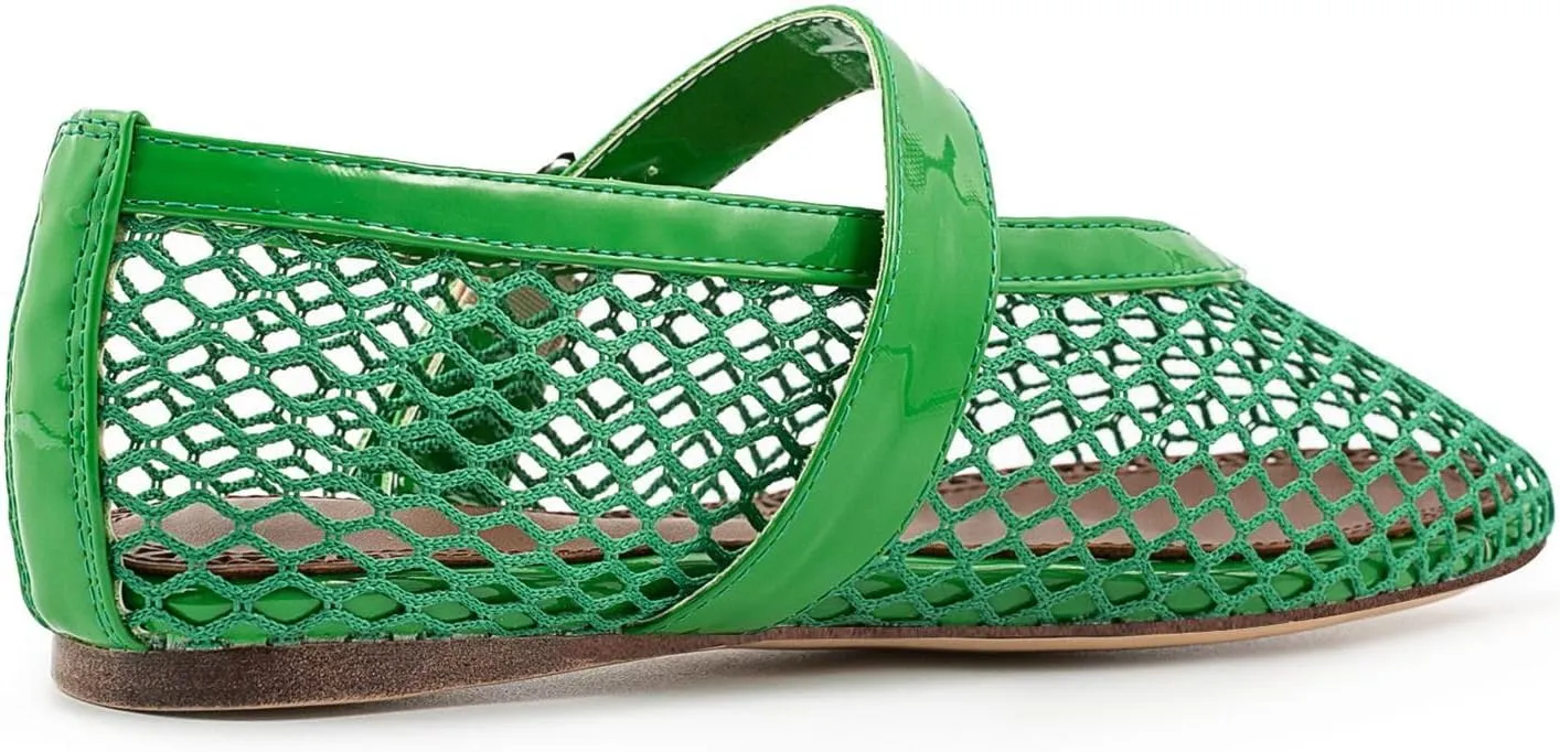 Mesh Ballet Flats for Womens Fishnet Mary Janes Flats Buckle Strap Comfy Casual Office Ballerina Flat Shoes