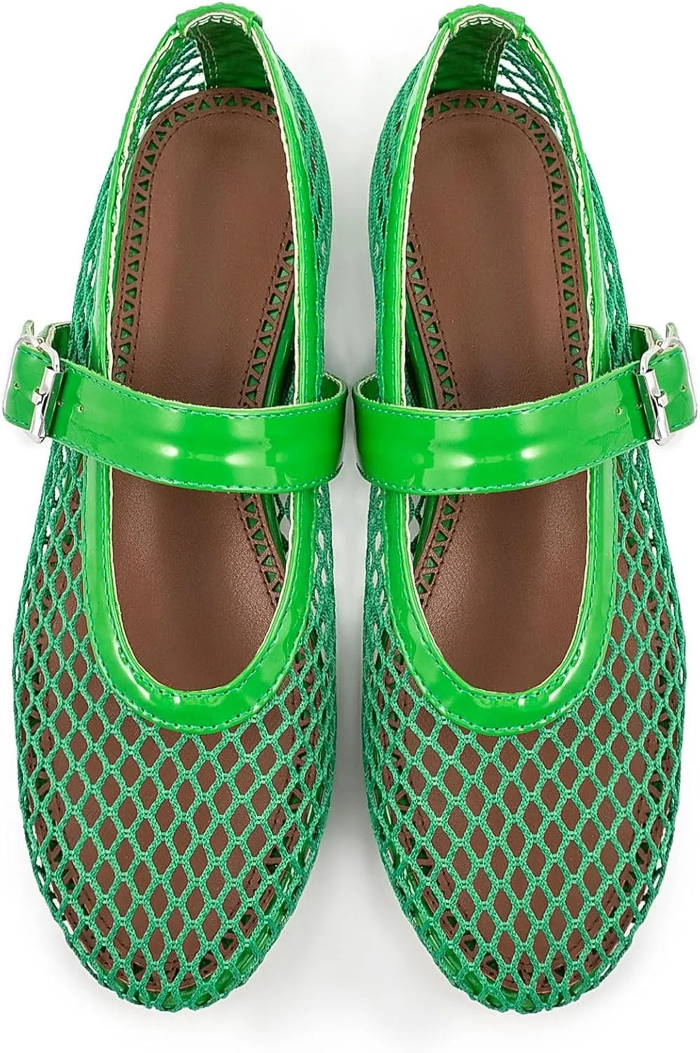 Mesh Ballet Flats for Womens Fishnet Mary Janes Flats Buckle Strap Comfy Casual Office Ballerina Flat Shoes