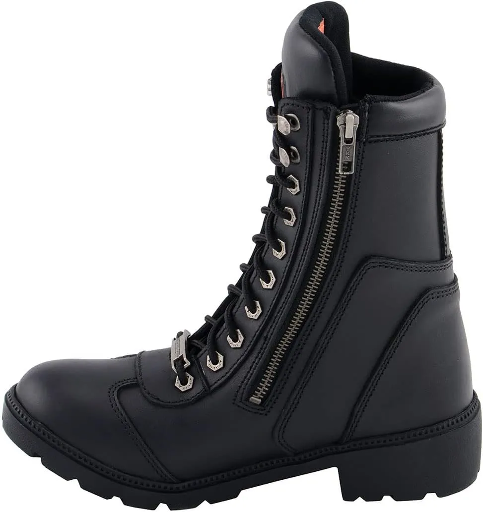 Milwaukee Leather MBL9301 Women's Black Leather Lace-Up Motorcycle Biker Riding Boots with Side Zipper Entry - 11